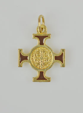 Pendentif Croix de Saint Benoit Dorée - Marron - 2cm (pic 1)