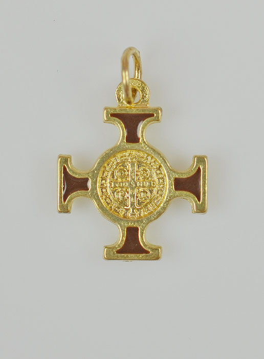 Pendentif Croix de Saint Benoit Dorée - Marron - 2cm (pic 2)