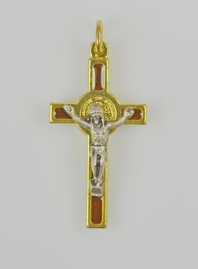 Pendentif Croix de Saint Benoit Dorée - Marron - 4cm (pic 1)