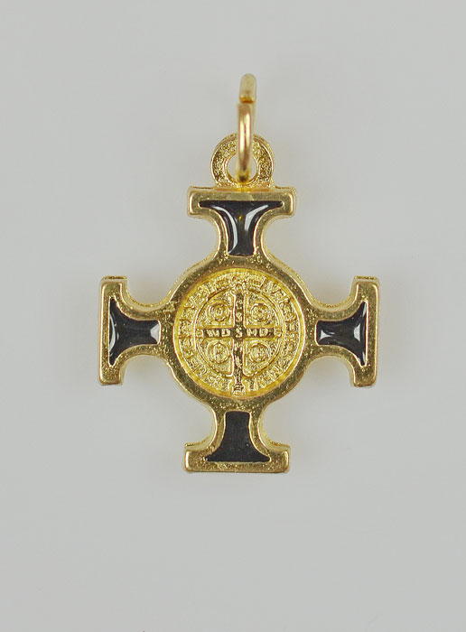 Pendentif Croix de Saint Benoit Dorée - Noir - 2cm (pic 2)