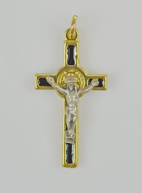 Pendentif Croix de Saint Benoit Dorée - Noir - 4cm (pic 1)