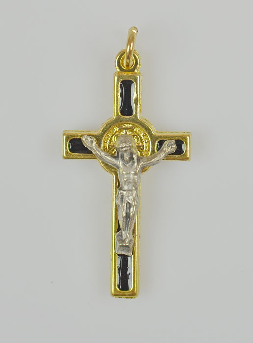 Pendentif Croix de Saint Benoit Dorée - Noir - 4cm (pic 2)