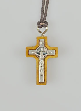 Pendentif Croix de Saint Benoit en Bois d'Olivier - 2cm (pic 1)
