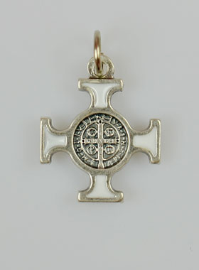 Pendentif Croix de Saint Benoit Métal - Blanc - 2cm (pic 1)
