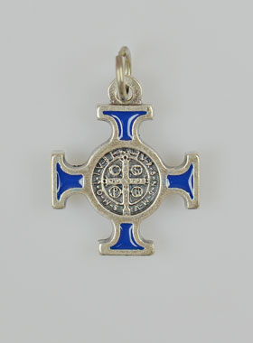 Pendentif Croix de Saint Benoit Métal - Bleu - 2cm (pic 1)