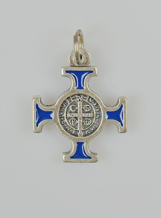 Pendentif Croix de Saint Benoit Métal - Bleu - 2cm (pic 2)