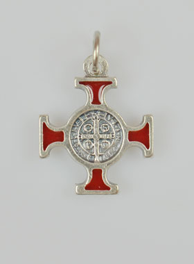 Pendentif Croix de Saint Benoit Métal - Rouge - 2cm (pic 1)