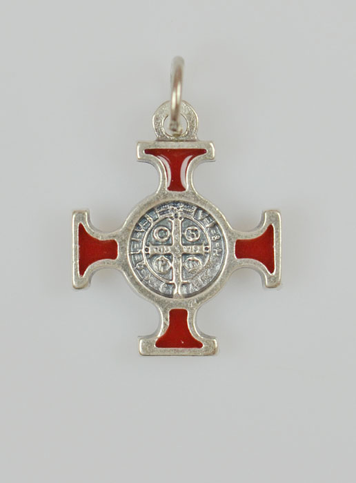 Pendentif Croix de Saint Benoit Métal - Rouge - 2cm (pic 2)