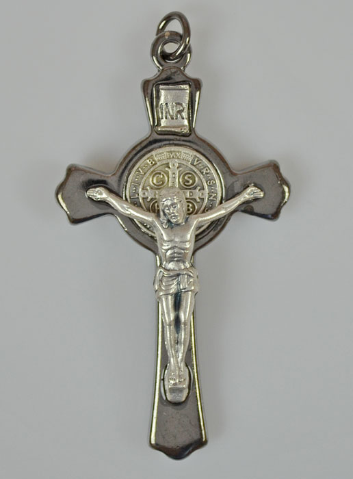 Pendentif Croix de Saint Benoit Noir en Hématite - 7cm (pic 2)