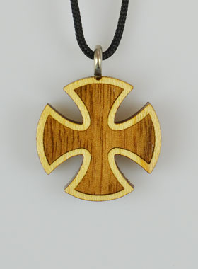 Pendentif Croix en Bois Carrée Vernis 2 Tons - 2,5 cm (pic 1)
