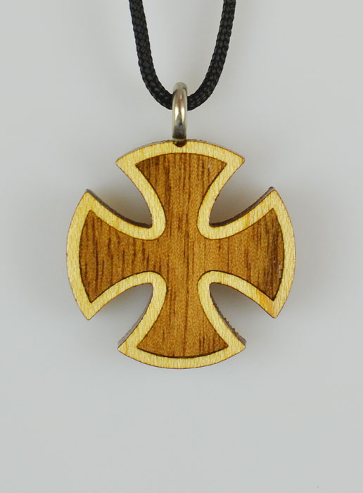 Pendentif Croix en Bois Carrée Vernis 2 Tons - 2,5 cm (pic 2)