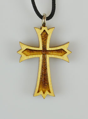 Pendentif Croix en Bois Vernis 2 Tons - 3 cm (pic 1)