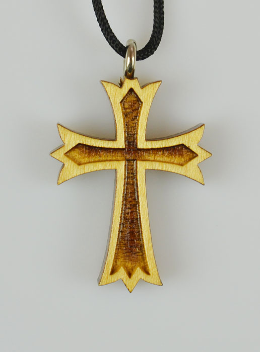 Pendentif Croix en Bois Vernis 2 Tons - 3 cm (pic 2)