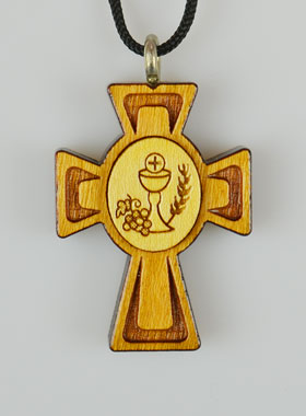 Pendentif Croix en Bois Vernis Première Communion - 3.5 cm (pic 1)