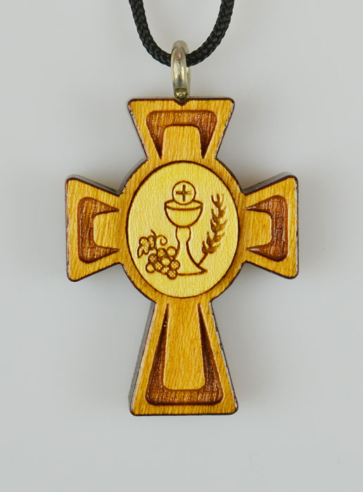 Pendentif Croix en Bois Vernis Première Communion - 3.5 cm (pic 2)