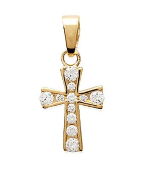 Pendentif Croix en Plaqué Or et 11 Diamants Strass (pic 1)