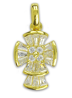 Pendentif Croix Gothique en Plaqué Or et Diamants Strass - 18 mm (pic 1)