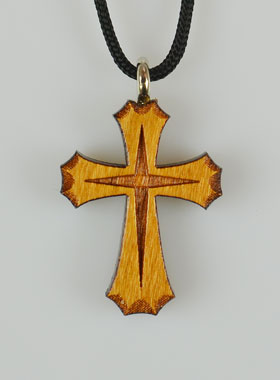 Pendentif Croix Orthodoxe en Bois Vernis - 2.8 cm (pic 1)
