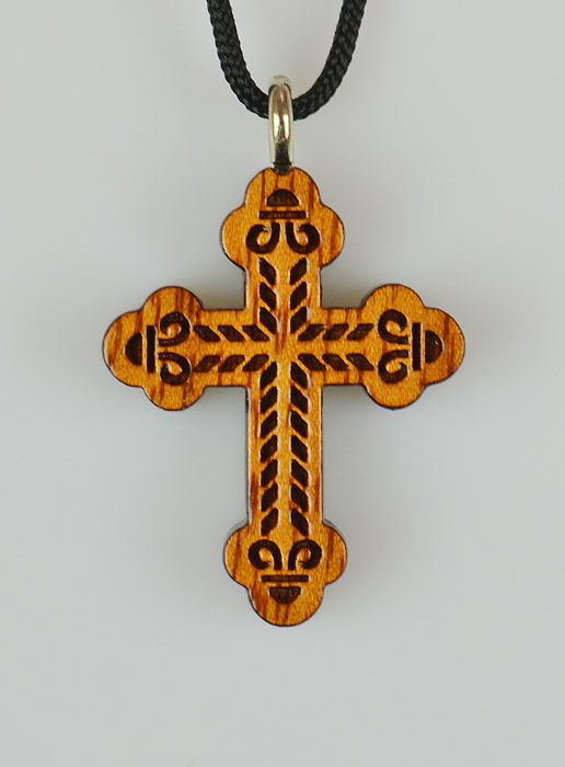Pendentif Croix Orthodoxe en Bois Vernis - 3.5 cm (pic 2)