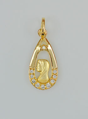 Pendentif Goutte Vierge Marie - Diamant Strass Plaqué Or (pic 1)