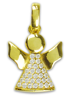 Pendentif Médaille de Baptême Ange-Gardien en Plaqué Or et Diamants (pic 1)