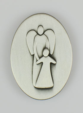 Plaque Auto Magnet Ange-Gardien Protecteur Argenté - 4 cm (pic 1)