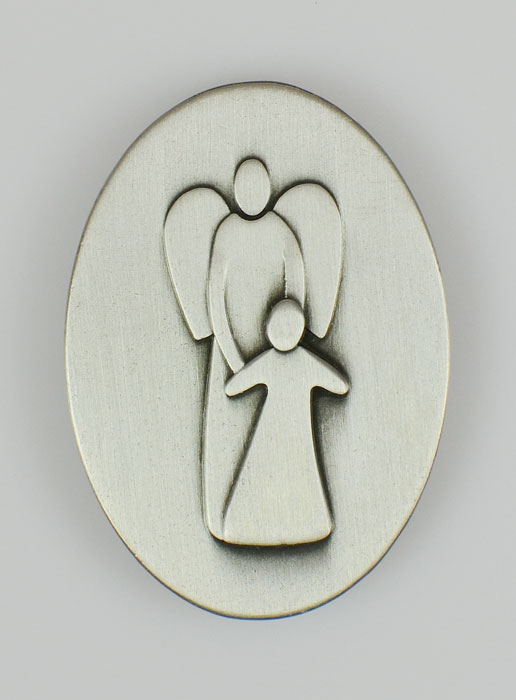 Plaque Auto Magnet Ange-Gardien Protecteur Argenté - 4 cm (pic 2)
