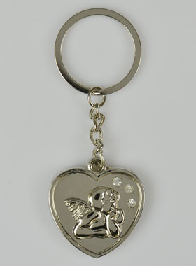 Porte-Clés Coeur Ange-Gardien Argent et Diamants Strass (pic 1)