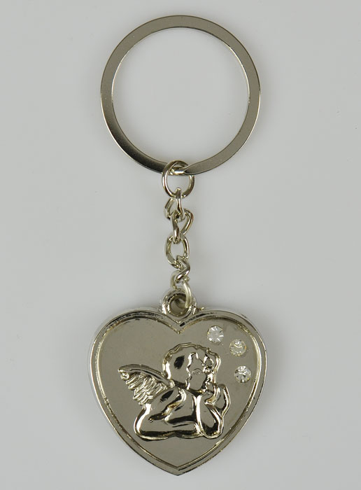 Porte-Clés Coeur Ange-Gardien Argent et Diamants Strass (pic 2)