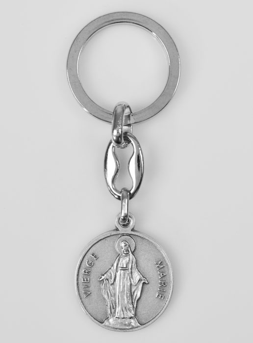 Porte-Clés de la Sainte Vierge Marie Miraculeuse Argenté avec Prière (pic 2)