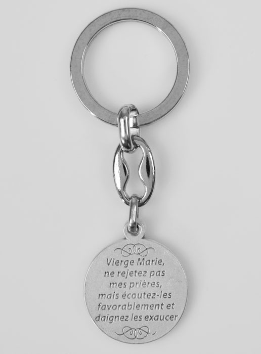 Porte-Clés de la Sainte Vierge Marie Miraculeuse Argenté avec Prière (pic 3)