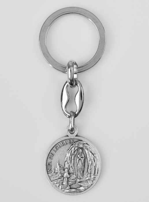 Porte-Clés de Notre Dame de Lourdes Argenté avec Prière (pic 2)