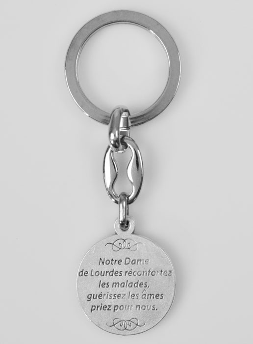 Porte-Clés de Notre Dame de Lourdes Argenté avec Prière (pic 3)