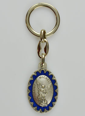 Porte-Clés de Saint Michel Archange - Métal Emaillé Bleu - 4 cm (pic 1)