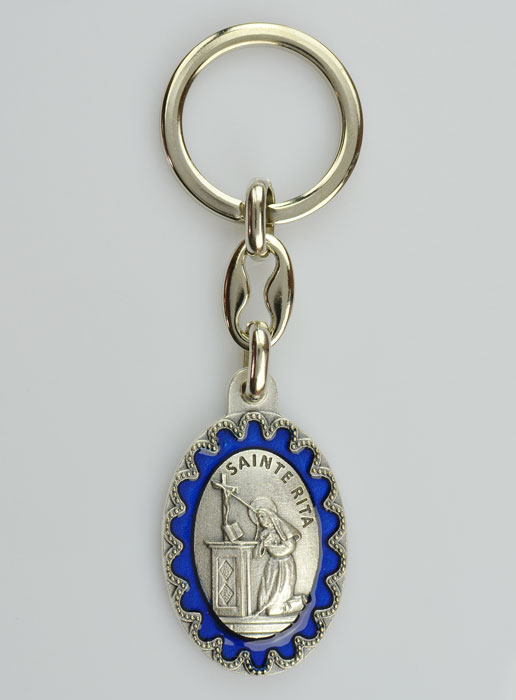 Porte-Clés de Sainte Rita - Métal Emaillé Bleu - 4 cm (pic 2)