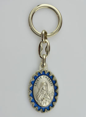 Porte-Clés de Sainte Thérèse - Métal Emaillé Bleu - 4 cm (pic 1)
