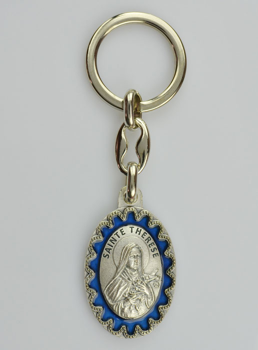 Porte-Clés de Sainte Thérèse - Métal Emaillé Bleu - 4 cm (pic 2)