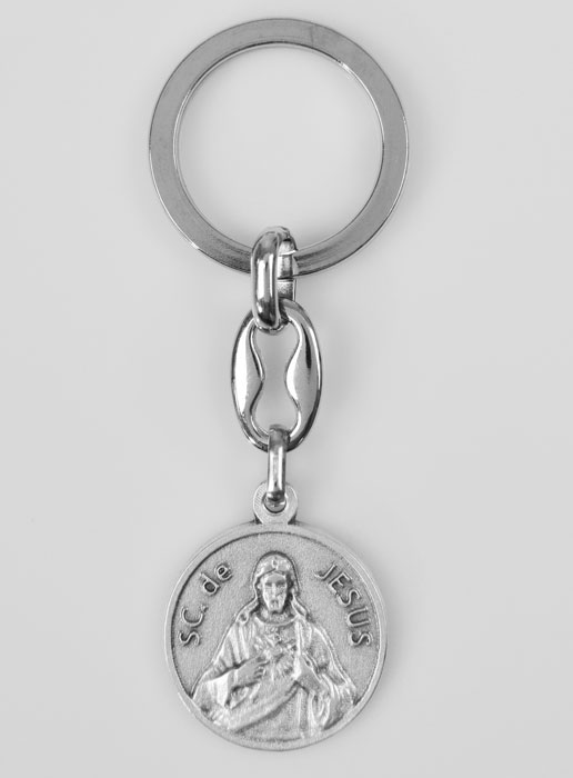 Porte-Clés du Sacré Coeur de Jésus Argenté avec Prière (pic 2)