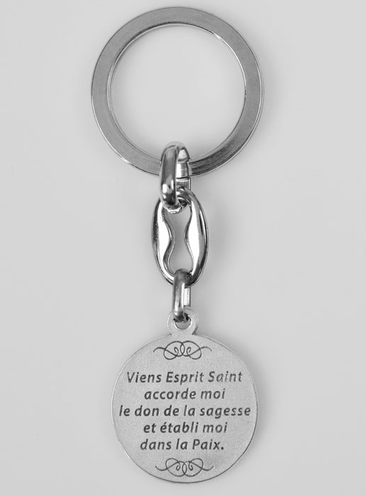 Porte-Clés du Saint Esprit Argenté avec Prière (pic 3)