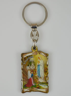 Porte-Clés Religieux Parchemin Notre Dame de Lourdes - 4.5cm (pic 1)