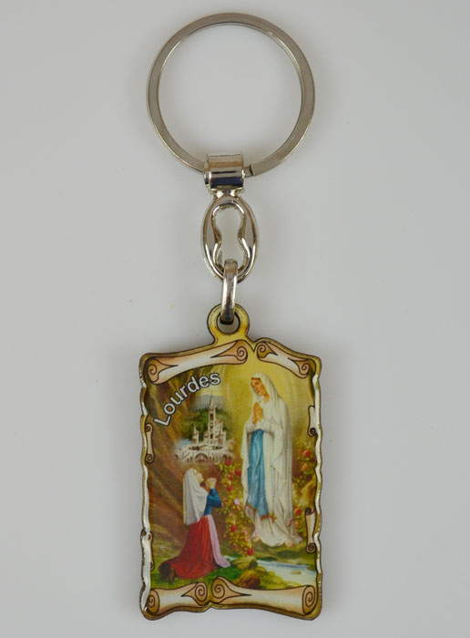 Porte-Clés Religieux Parchemin Notre Dame de Lourdes - 4.5cm (pic 2)