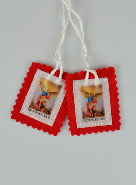 Scapulaire de l'Archange Saint Michel en Tissu Rouge - 5 cm (pic 1)