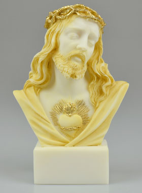 Statue Buste Sacré Coeur de Jésus-Christ Couronné d'épines en Albâtre (pic 1)