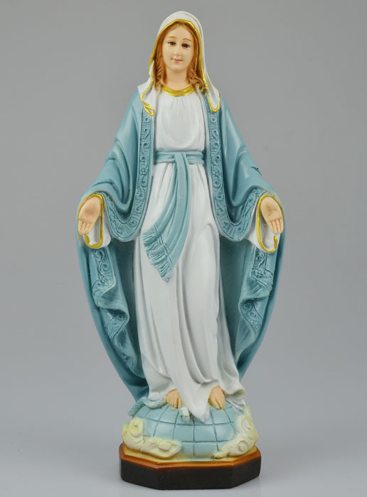 Statue Vierge Marie Miraculeuse Polychromée sur Socle - 30 cm (pic 2)