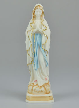 Statue Vierge Marie de Lourdes en Albâtre Peinte Main - 20 cm (pic 1)