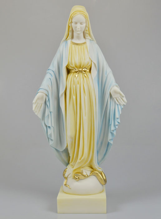 Statue d'Eglise Vierge Marie Miraculeuse en Albâtre  - 50 cm (pic 2)