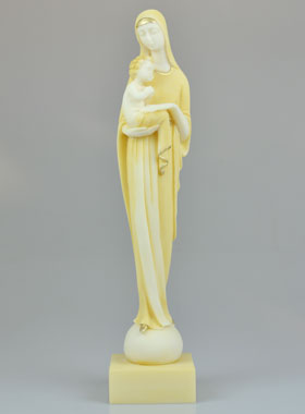 Statue Moderne Vierge à l'Enfant en Albâtre Peinte Main - 31 cm (pic 1)