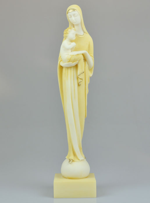 Statue Moderne Vierge à l'Enfant en Albâtre Peinte Main - 31 cm (pic 2)