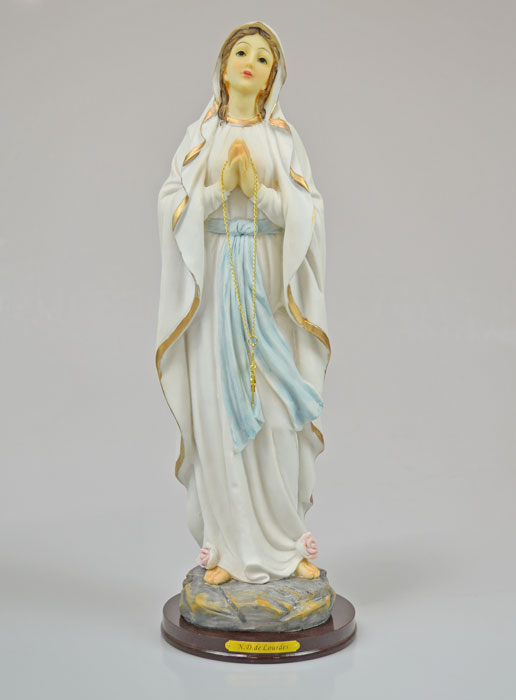 Statue Vierge Marie de Lourdes - Socle Bois - 40cm (pic 2)