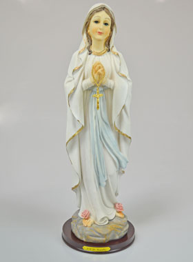 Statue Vierge Marie de Lourdes - Socle Bois - 50cm (pic 1)